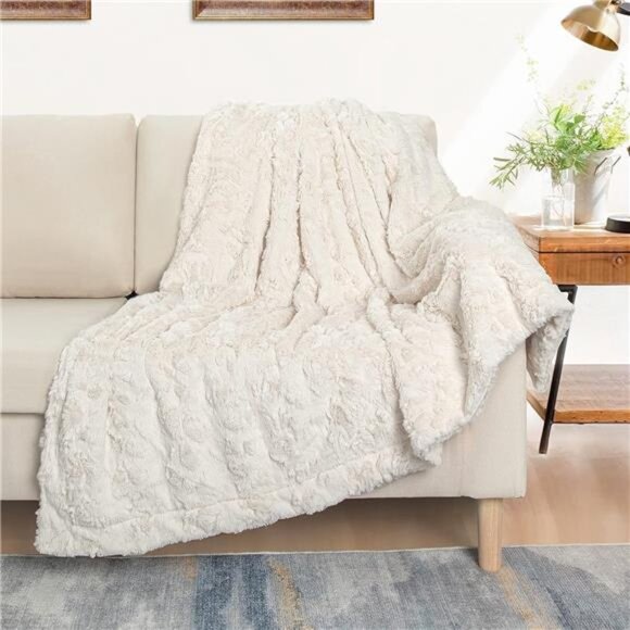 Faux Fur Luxury Throw Blanket,Double Side Soft Fluffy Shaggy Fuzzy Blanket - Picture 5 of 7